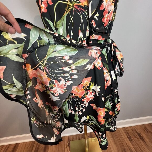 Hi There from Karen Walker Black Tropical Wrap Dress Size 6 Ruffle Anthropologie - Picture 4 of 12